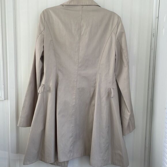 BETSEY JOHNSON women’s beige ruffle collar double breasted trench coat no belt S - Picture 4 of 16